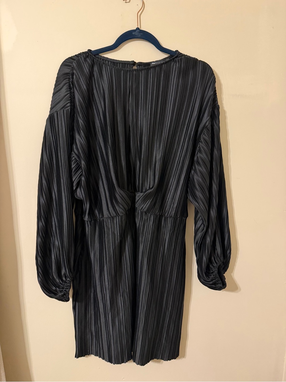 ASOS Curve Black Pleated Long Sleeve Midi Dress